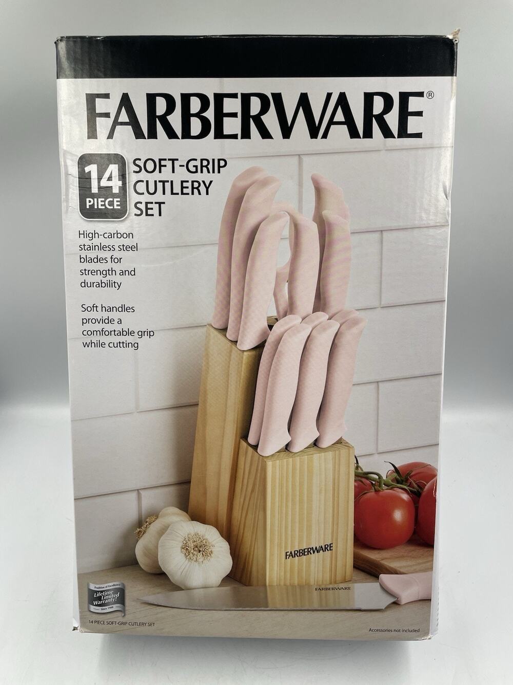 Farberware Pink 14 Piece Soft Grip Cutlery Set NIB